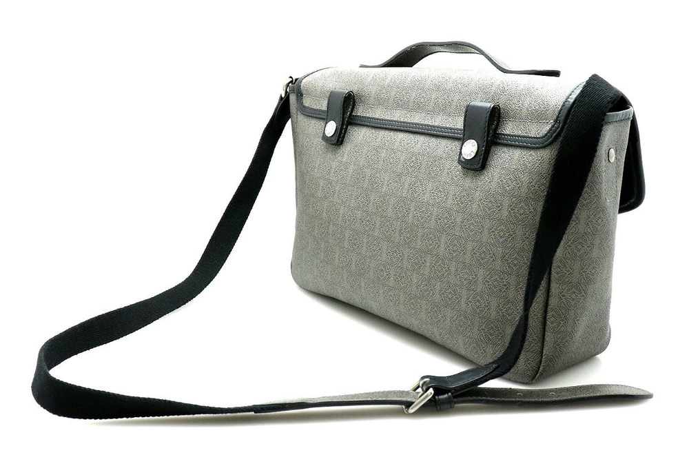 Loewe Black Handbag Leather Gray Bag Shoulder Anagram Black Gray